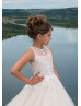 Ivory Lace Tulle Flower Girl Dress With Long Train